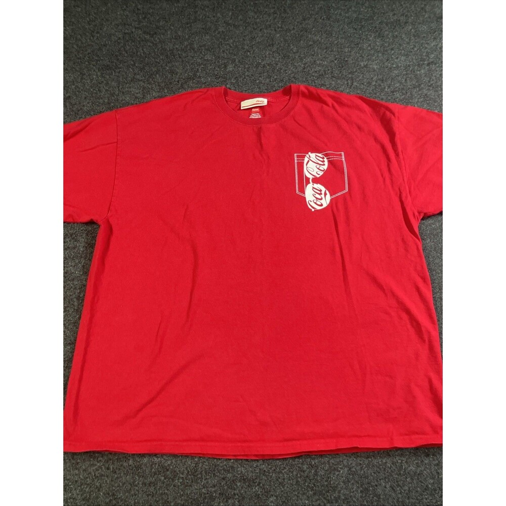 Vintage Coca-Cola Red Graphic Pocket Tee Shirt Hanes Licensed Men's Size 2XL